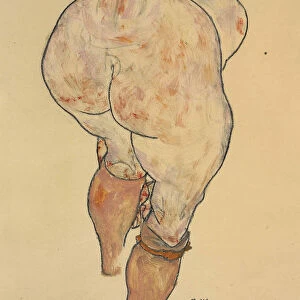 Female Nude Pulling up Stockings, Back View, 1918