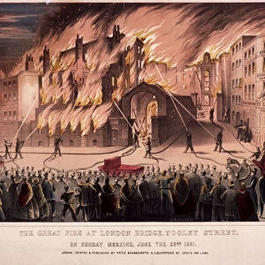 Firemen fighting the blaze at the Cottons Wharf Fire, Bermondsey, London, 1861