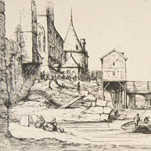 The footbridge temporarily replacing the Pont-au-Change, Paris, after the fire of 1621