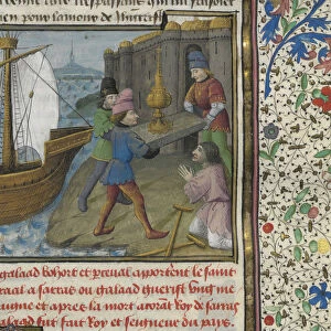 The three Grail Knights brings the Holy Grail to the Ship of Solomon, 15th century