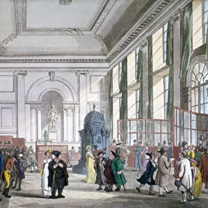 The Great Hall at Bank of England, City of London, 1809; with customers. and employees