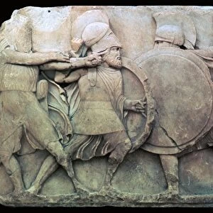Greek relief of Hoplites in battle