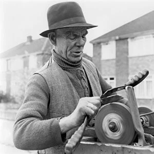 Gypsy knife-grinder, Horley, Surrey, 1964