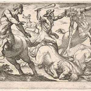 Hercules and the Centaurs: Hercules holds the head of a centaur with his left hand