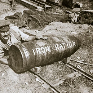 A huge shell, weighing 1400lb, Somme campaign, France, World War I, 1916