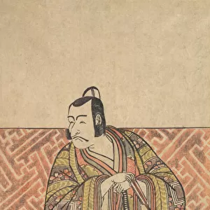Ichikawa Danjuro V as Kudo Suketsune, Richly Attired, Leaning on His Sword, late 18th century. Creator: Shunsho