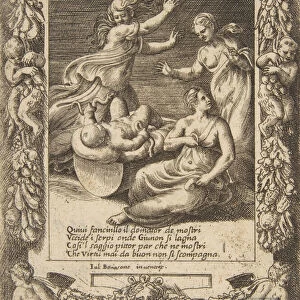 The infant Hercules killing the snakes, set within an elaborate frame, from the Loves