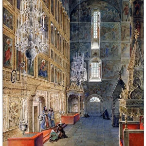 Interior in the Assumption Cathedral in the Moscow Kremlin, 1819. Artist: Fyodor Yakovlevich Alexeev