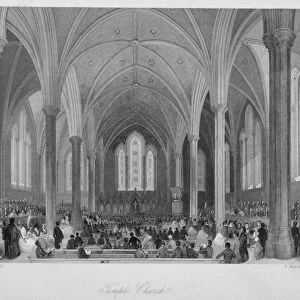 Interior of Temple Church during a service, City of London, 1860