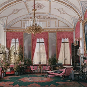 Interiors of the Winter Palace. The Raspberry Study of Empress Maria Alexandrovna, 1860s. Artist: Hau, Eduard (1807-1887)