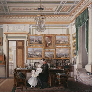 Interiors of the Winter Palace. The Study of Emperor Alexander II, 1850s. Artist: Hau, Eduard (1807-1887)