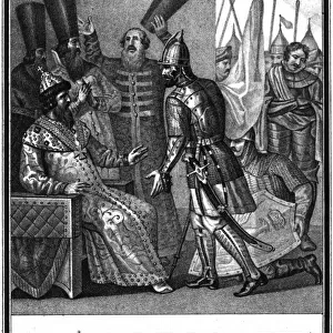 Ivan III receives news of Victory at the Battle of the Vedrosha River, 1500 (From Illustrated Karam Artist: Chorikov, Boris Artemyevich (1802-1866)