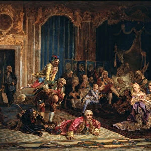 Jesters at the Court of Empress Anna Ioannovna, 1872. Artist: Jacobi, Valery Ivanovich (1834-1902)