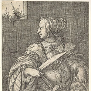 Judith, half-length and in profile to the left, a sword in her right hand