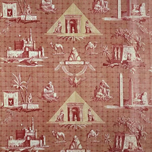 Les Monuments d'Egypte (The Monuments of Egypt), furnishing fabric, France, c. 1800. Creator: Oberkampf Manufactory
