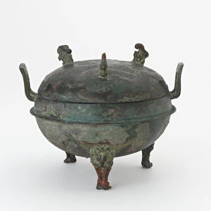 Lidded food cauldron (ding) with painted decoration, Han dynasty, 206 BCE-220 CE