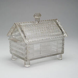 Log Cabin pattern covered dish, c. 1875. Creator: Central Glass Company