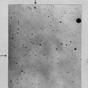 Long exposure of star field showing track of the asteroid Sappho against points of stars, 1892. Artist: Max Wolf