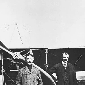 Louis Bleriot (right) 1872-1936, French aviator and the French air ace Adolphe Pegoud