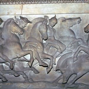 Detail from a Lycian sarcophagus of a boar hunt, 5th century BC