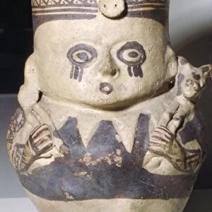 Man Carrying a Llama, Painted pottery vase, Chancay, Peru, 1000-1470