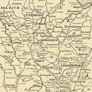 Map showing the border between France and Germany, First World War, c1915, (c1920)