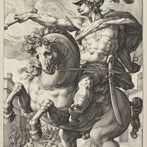 Marcus Curtius, from the series The Roman Heroes, 1586. Creator: Hendrik Goltzius