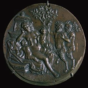 Medal of a sleeping nymph and two satyrs, 16th century. Artist: Giovanni Antonio da Brescia