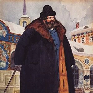 Merchant in a fur coat, 1920. Artist: Kustodiev, Boris Michaylovich (1878-1927)