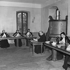 Monks at dinner in the refectory, Asile St Leon, France, c1947-1951