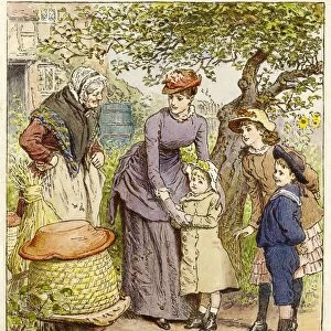 Mother and Children by a Beehive, pub. 1854. Creator: Robert Barnes (1840 - 1895)