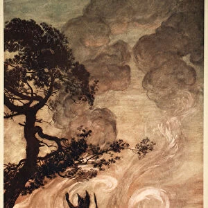 As he moves slowly away, Wotan turns and looks sorrowfully back at Brunnhilde, 1910