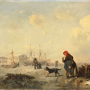 Neva in Saint Petersburg in Winter, 1844. Artist: Hildebrandt, Ferdinand Theodor (1804-1874)