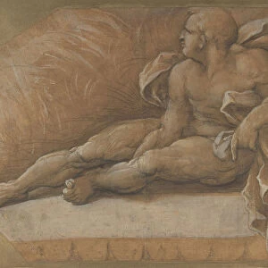 Nude Male Figure Seated on the Ground, ca. 1535-40. Creator: Amico Aspertini