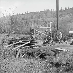 Ola self-help sawmill under construction, Idaho, 1939. Creator: Dorothea Lange