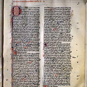 Page of parchment Summa Theologica by St. Thomas Aquinas, possibly copied in France, before 1323