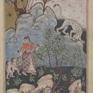 Page from Tales of a Parrot (Tuti-nama): Thirtieth night: A woman with two children