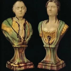 A Pair of Staffordshire Earthenware Busts Representing King George III and Queen Charlotte, with Tr