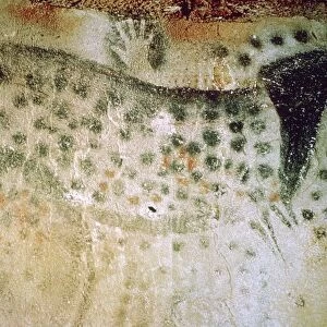 Paleolithic cave-painting of a horse and human hands from France
