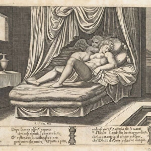Plate 32: Cupid and Psyche in the nuptial bed, from the Story of Cupid and Psyche as to... 1530-60. Creator: Master of the Die