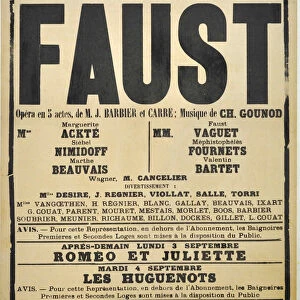 Poster for the Opera Faust by Charles Gounod at the Theatre national de l Opera, September 1900, 1