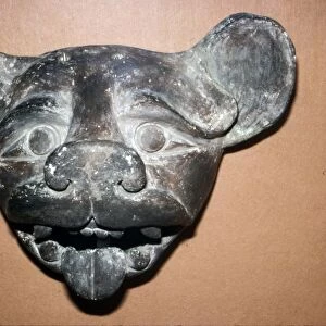 Pottery Mask of a Bat, grey with red and white paint, Zapotec, Mexico, 300-900