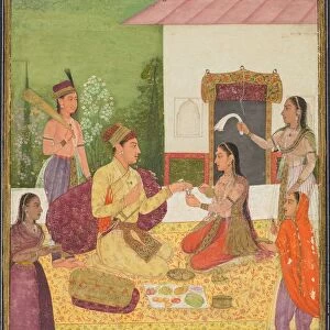 A prince conversing with a woman while taking refreshments on a terrace, c. 1710-1720