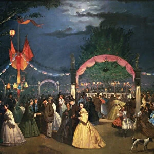 The public garden of Madrid called Paradise at dance night, 1862