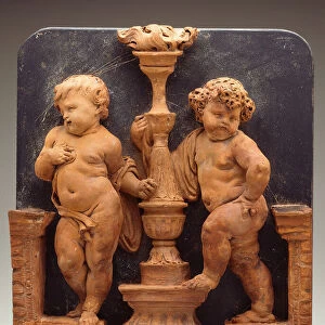 Two Putti Supporting a Torch, 1650 / 1700. Creator: Unknown
