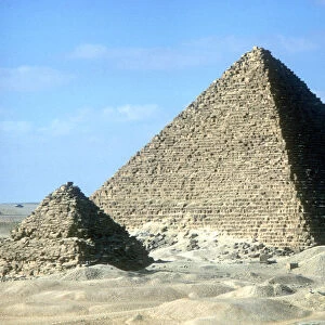 Pyramid of Mycerinus and one of the small pyramids of his queens, Giza, Egypt, c26th century BC