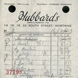 Receipt from Hubbards department store, 1921. Creator: Unknown