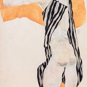Reclining Nude Girl in Striped Smock, 1911. Creator: Schiele, Egon (1890-1918)