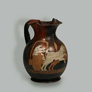 Red figured Oenochoe: a Chariot Driven by Two Goats, 4th century BC. Creator: Art of Ancient Rome
