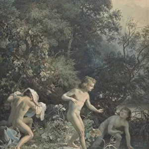 Riverside with Three Bathing Boys, 19th century. Creator: Christian Friedrich Gille